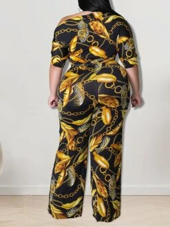 Women's Jumpsuit High Waist Print Crew Neck Streetwear Street Holiday Regular Fit Half Sleeve Yellow Blue XL XXL 3XL Spring -Cheap Plus Fit Dress Store pwypkk1675741960944