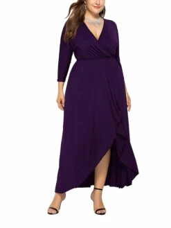 Women's Plus Size Work Dress Black Dress A Line Dress Fashion Long Dress Maxi Dress Ruched V Neck Long Sleeve Plain Loose Fit Black Wine Dark Green Fall XL XXL 3XL 4XL -Cheap Plus Fit Dress Store pyxzmf1693203511428