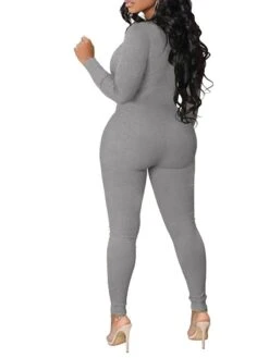 Women's Jumpsuit Zipper Solid Color V Neck Active Street Sport Regular Fit Long Sleeve Blue Khaki Dark Gray S M L Winter -Cheap Plus Fit Dress Store pzfbbc1660905027768