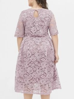 Women‘s Plus Size Curve Party Dress Lace Dress Cocktail Dress Midi Dress Black Pink Wine Half Sleeve Pure Color Lace Summer Spring Fall V Neck Fashion Birthday Wedding Guest Vacation 2023 -Cheap Plus Fit Dress Store pzgokk1691564482835