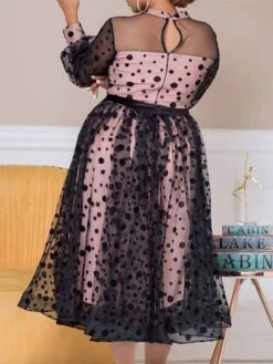 Women‘s Plus Size Curve Halloween Dress Party Dress Polka Dot Off Shoulder Print Long Sleeve Spring Fall Elegant Prom Dress Midi Dress Formal Party Dress -Cheap Plus Fit Dress Store pzumiy1636380420736