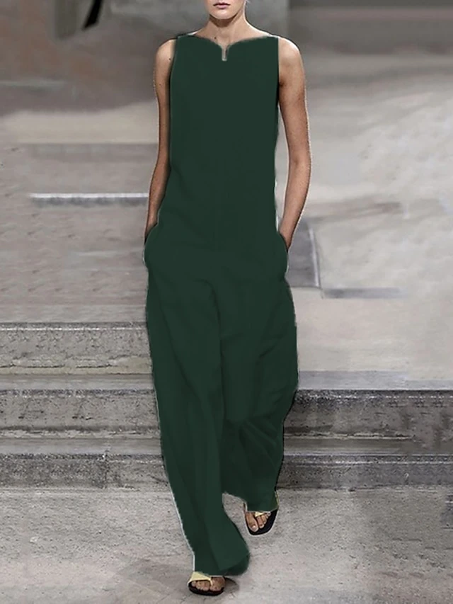 White Jumpsuits For Women Summer Dressy Clean Fit White Pocket Solid Color Crew Neck Streetwear Street Elegant Daily Regular Fit Sleeveless Black Wine S M L Summer 6 White Jumpsuits For Women Summer Dressy Clean Fit White Pocket Solid Color Crew Neck Streetwear Street Elegant Daily Regular Fit Sleeveless Black Wine S M L Summer - Image 6