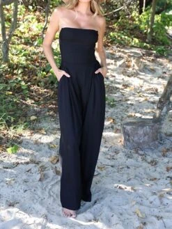 Women's Jumpsuit Pocket Solid Color Strapless Streetwear Daily Vacation Regular Fit Sleeveless Black S M L Summer -Cheap Plus Fit Dress Store qbdkbg1678258850202