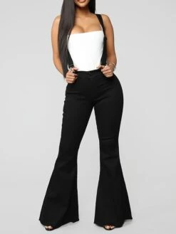 Women's Overall Button Pocket Solid Color Square Neck Streetwear Daily Vacation Regular Fit Sleeveless Black White Light Blue S M L Fall