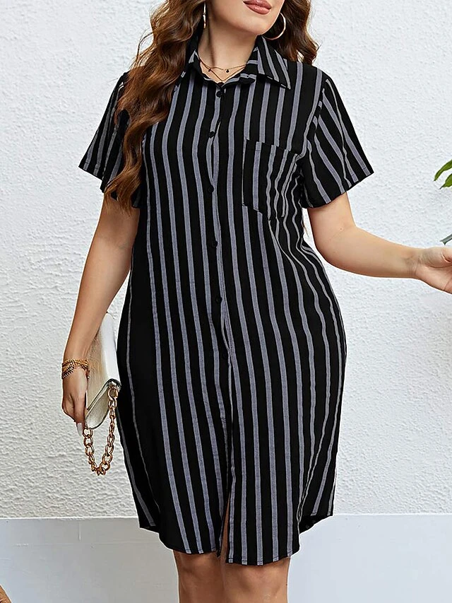 Women‘s Plus Size Curve Shirt Dress Casual Dress Shift Dress Midi Dress Outdoor Daily Vacation Polyester Fashion Modern Shirt Collar Button Pocket Short Sleeve Summer Spring 2023 Regular Fit 7 Women‘s Plus Size Curve Shirt Dress Casual Dress Shift Dress Midi Dress Outdoor Daily Vacation Polyester Fashion Modern Shirt Collar Button Pocket Short Sleeve Summer Spring 2023 Regular Fit - Image 7