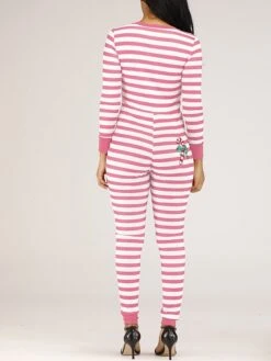 Women's Jumpsuit Button Print Striped V Neck Streetwear Christmas Street Xmas Regular Fit Long Sleeve Pink Red Blue S M L Fall -Cheap Plus Fit Dress Store qbzsrn1695792390950