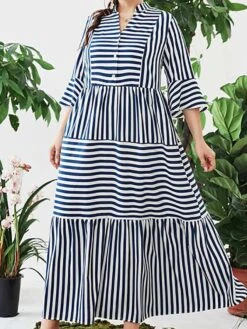 Women's Shirt Dress Casual Dress Maxi Long Dress Outdoor Daily Date Cotton Polyester Fashion Basic Stand Collar Patchwork Button Long Sleeve Fall 2023 Loose Fit Blue Striped L XL 2XL 3XL 4XL 10 Women's Shirt Dress Casual Dress Maxi Long Dress Outdoor Daily Date Cotton Polyester Fashion Basic Stand Collar Patchwork Button Long Sleeve Fall 2023 Loose Fit Blue Striped L XL 2XL 3XL 4XL -Cheap Plus Fit Dress Store qbzulc1693452914861