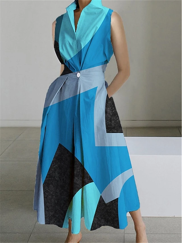 Women's Shirt Dress Casual Dress Swing Dress Maxi Long Dress Outdoor Office Daily Polyester Fashion Modern Shirt Collar Button Pocket Sleeveless Summer Spring 2023 Loose Fit Yellow Dark Pink Blue 4 Women's Shirt Dress Casual Dress Swing Dress Maxi Long Dress Outdoor Office Daily Polyester Fashion Modern Shirt Collar Button Pocket Sleeveless Summer Spring 2023 Loose Fit Yellow Dark Pink Blue - Image 4