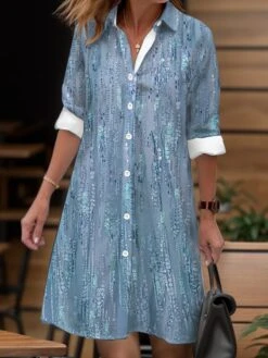 Women's Shirt Dress Casual Dress Midi Dress Outdoor Daily Date Polyester Fashion Modern Shirt Collar Button Pocket Long Sleeve Fall Winter 2023 Loose Fit Yellow Pink Dark Pink Floral Striped S M L XL -Cheap Plus Fit Dress Store qesdsw1695204763056