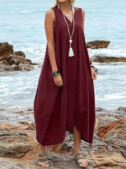 Women's Casual Dress Cotton Dress Swing Dress Maxi Long Dress Cotton Blend Basic Classic Outdoor Daily V Neck Pocket Sleeveless Summer Spring 2023 Regular Fit Black Wine Khaki Plain S M L XL 2XL 14 Women's Casual Dress Cotton Dress Swing Dress Maxi Long Dress Cotton Blend Basic Classic Outdoor Daily V Neck Pocket Sleeveless Summer Spring 2023 Regular Fit Black Wine Khaki Plain S M L XL 2XL -Cheap Plus Fit Dress Store qezdfn1686713212789