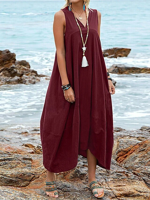 Women's Casual Dress Cotton Dress Swing Dress Maxi Long Dress Cotton Blend Basic Classic Outdoor Daily V Neck Pocket Sleeveless Summer Spring 2023 Regular Fit Black Wine Khaki Plain S M L XL 2XL 6 Women's Casual Dress Cotton Dress Swing Dress Maxi Long Dress Cotton Blend Basic Classic Outdoor Daily V Neck Pocket Sleeveless Summer Spring 2023 Regular Fit Black Wine Khaki Plain S M L XL 2XL - Image 6
