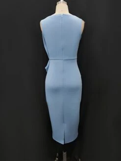 Women's Plus Size Curve Party Dress Bodycon Sheath Dress Plain Midi Dress Sleeveless Ruffle Crew Neck Fashion Party Sky Blue Spring Fall XL XXL 3XL 4XL -Cheap Plus Fit Dress Store qgdkfm1694425964783