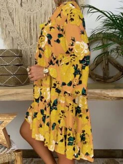 Women‘s Plus Size Curve Casual Dress Floral V Neck Print Long Sleeve Fall Spring Casual Short Mini Dress Daily Vacation Dress -Cheap Plus Fit Dress Store qgfdwq1660643931248