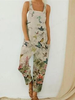 Women's Overall Bib Pocket Print Floral U Neck Streetwear Street Daily Regular Fit Sleeveless Black Blue Khaki S M L Summer