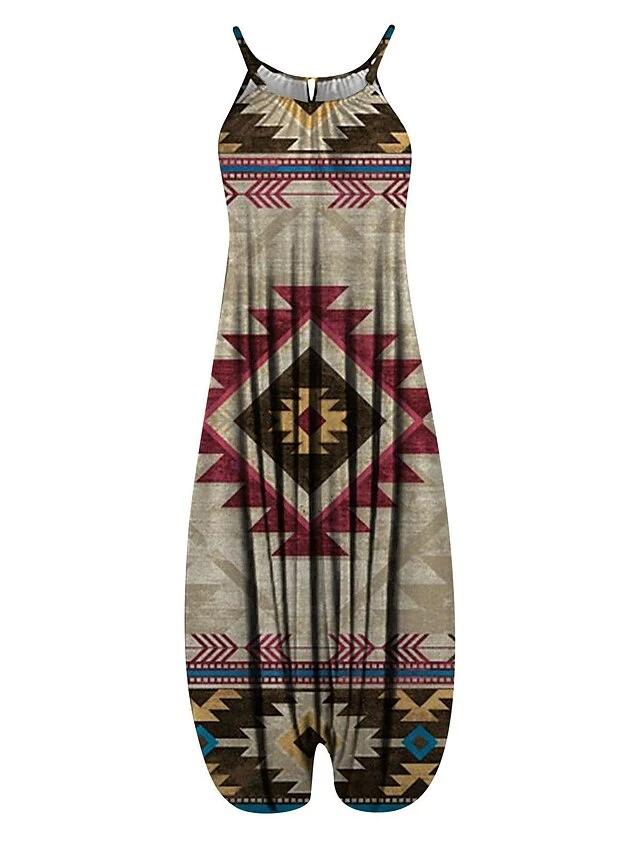 Women's Overall Print Floral Crew Neck Streetwear Daily Vacation Loose Fit Sleeveless Suspender National Style Printing Jumpsuit 6 Women's Overall Print Floral Crew Neck Streetwear Daily Vacation Loose Fit Sleeveless Suspender National Style Printing Jumpsuit - Image 6