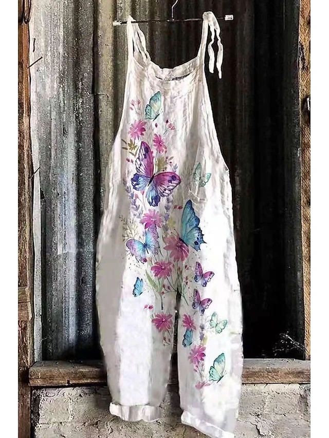 Women's Pants Trousers Jumpsuit Rompers Baggy Linen Flower 1 Flower 2 Flower 3 Mid Waist Casual Holiday Weekend Print Micro-elastic Full Length Comfort Flower / Floral S M L XL 2XL 5 Women's Pants Trousers Jumpsuit Rompers Baggy Linen Flower 1 Flower 2 Flower 3 Mid Waist Casual Holiday Weekend Print Micro-elastic Full Length Comfort Flower / Floral S M L XL 2XL - Image 5