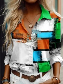 Women's Shirt Blouse Yellow Blue Orange Plaid Button Print Long Sleeve Casual Fashion Shirt Collar Regular Fit Spring &Fall 5 Women's Shirt Blouse Yellow Blue Orange Plaid Button Print Long Sleeve Casual Fashion Shirt Collar Regular Fit Spring &Fall -Cheap Plus Fit Dress Store qiwiha1694499827349