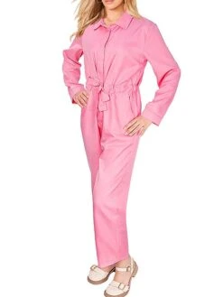 Women‘s Jumpsuit Halloween Pocket Drawstring Pink Fall Winter Solid Color Shirt Collar Streetwear Street Daily Regular Fit Long Sleeve S M L Fall