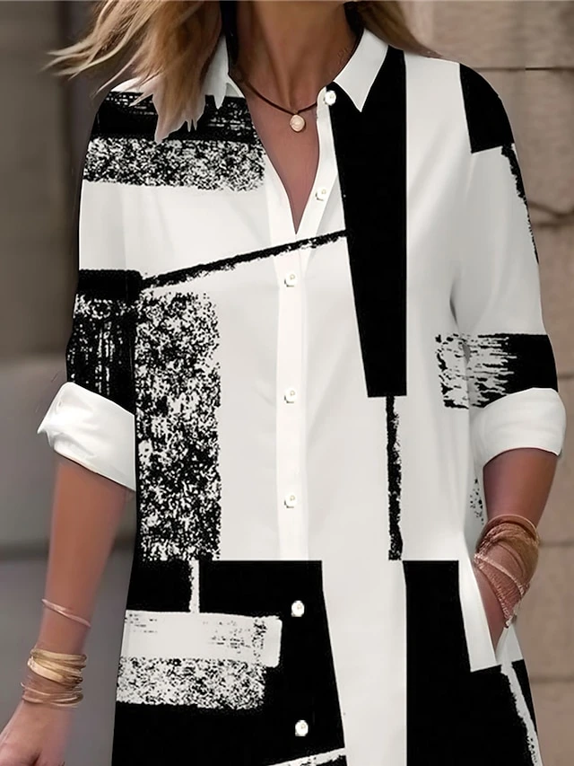 Women's Shirt Dress Casual Dress Midi Dress Outdoor Office Daily Polyester Fashion Modern Shirt Collar Button Pocket Long Sleeve Fall Winter 2023 Loose Fit Black Geometric Plaid Color Block S M L XL 2 Women's Shirt Dress Casual Dress Midi Dress Outdoor Office Daily Polyester Fashion Modern Shirt Collar Button Pocket Long Sleeve Fall Winter 2023 Loose Fit Black Geometric Plaid Color Block S M L XL - Image 2