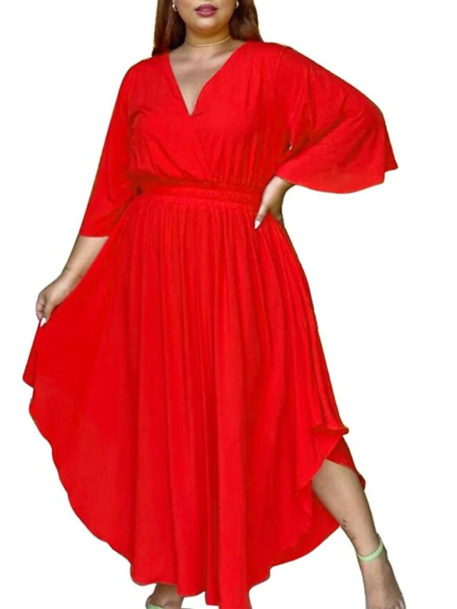 Women‘s Plus Size Curve Holiday Dress Solid Color V Neck Half Sleeve Fall Spring Basic Maxi Long Dress Date Vacation Dress 6 Women‘s Plus Size Curve Holiday Dress Solid Color V Neck Half Sleeve Fall Spring Basic Maxi Long Dress Date Vacation Dress - Image 6