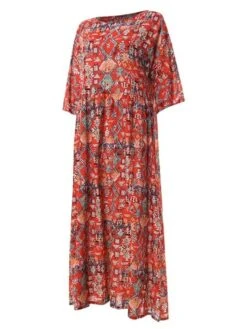 Women‘s Curve Plus Size Curve Sheath Dress Floral Round Neck Print Half Sleeve Fall Spring Charm Casual Vacation Maxi Long Dress Dailywear Date Dress / Summer -Cheap Plus Fit Dress Store qkoolz1647415081283