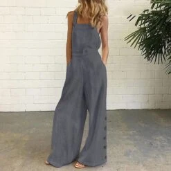 White Jumpsuits For Women Rompers Bib Slacks Wide Leg Full Length Pants Weekend Yoga Micro-elastic Plain Comfort Mid Waist Loose White Black Gray Khaki Navy Blue S M L XL XXL -Cheap Plus Fit Dress Store qkspbq1646631652643