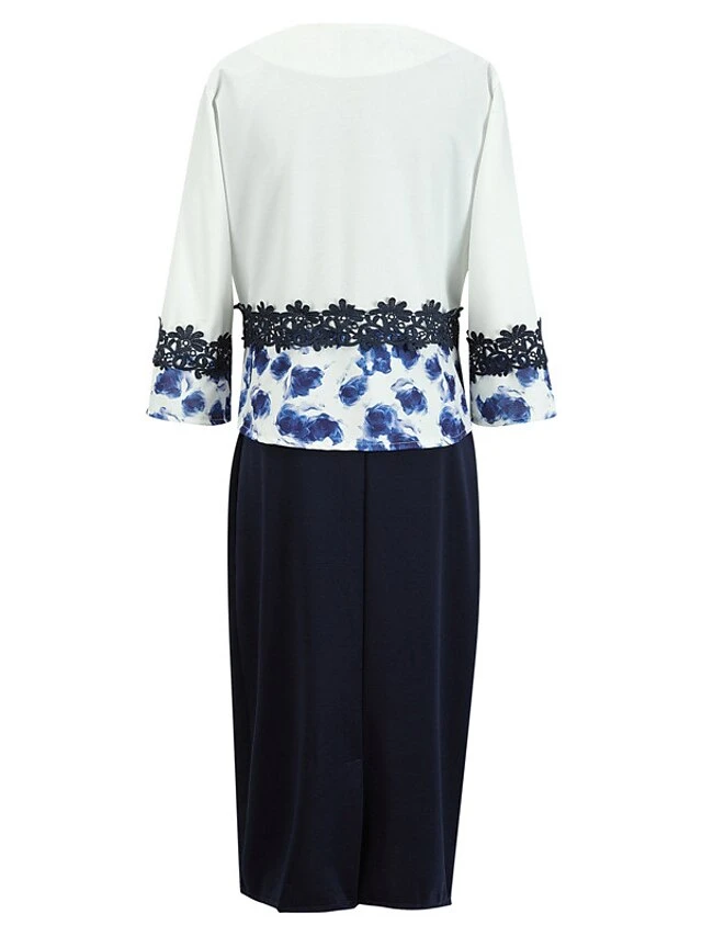 Women‘s Plus Size Curve Work Dress Floral Crew Neck Print 3/4 Length Sleeve Spring Fall Elegant Casual Midi Dress Formal Work Dress 3 Women‘s Plus Size Curve Work Dress Floral Crew Neck Print 3/4 Length Sleeve Spring Fall Elegant Casual Midi Dress Formal Work Dress - Image 3