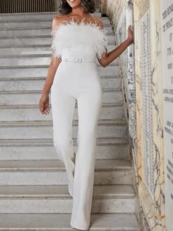 Women's Jumpsuit Feather Solid Color Strapless Streetwear Wedding Party Regular Fit Sleeveless White S M L Summer 8 Women's Jumpsuit Feather Solid Color Strapless Streetwear Wedding Party Regular Fit Sleeveless White S M L Summer -Cheap Plus Fit Dress Store qkwirn1681730348779