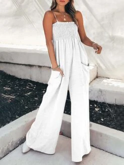 Women's Jumpsuits Casual Summer Pocket Red Solid Color Square Neck Streetwear Holiday Going Out Regular Fit Strap Black White S M L -Cheap Plus Fit Dress Store qkznsp1685344295722