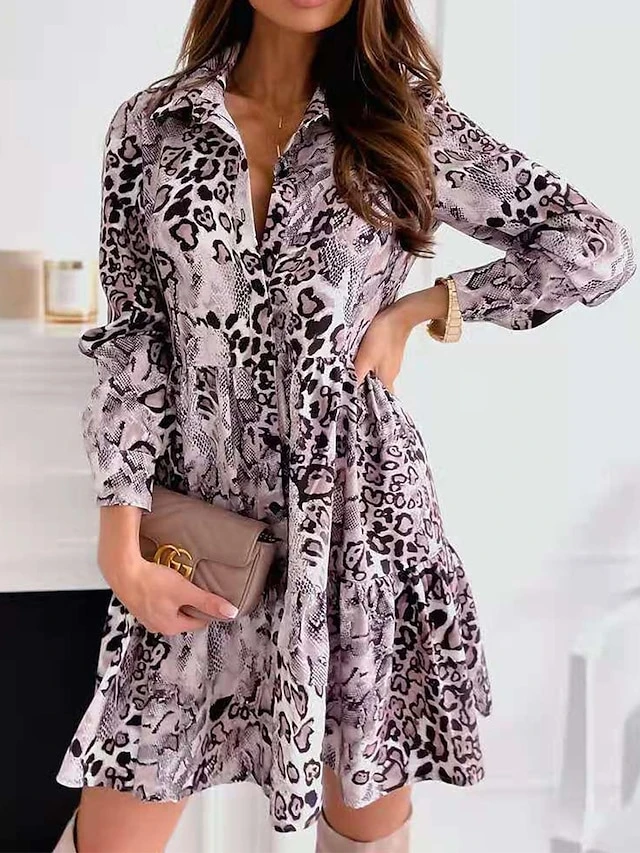 Women's Shirt Dress Casual Dress Mini Dress Outdoor Daily Date Polyester Fashion Modern Shirt Collar Ruched Print Long Sleeve Spring Fall Winter 2023 Regular Fit Purple Snake Print S M L XL 2XL 1 Women's Shirt Dress Casual Dress Mini Dress Outdoor Daily Date Polyester Fashion Modern Shirt Collar Ruched Print Long Sleeve Spring Fall Winter 2023 Regular Fit Purple Snake Print S M L XL 2XL