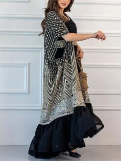 Women's Two Piece Dress Set Party Dress Sheath Dress Party Cocktail Party Fashion Party Lace Up Ruched Long Dress Maxi Dress Crew Neck Short Sleeve Print Loose Fit Black White Green Fall Winter S M L -Cheap Plus Fit Dress Store qmbqpg1696691502926