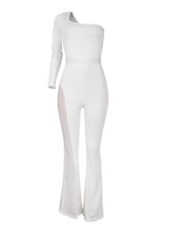 Women's Jumpsuit Mesh Sequin Color Block V Neck Casual Party Work See Through Regular Fit Long Sleeve White Black S M L Fall -Cheap Plus Fit Dress Store qmfkew1647593962790