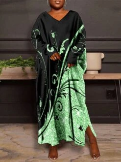 Women's Plus Size Curve Casual Dress Winter Dress Floral Long Dress Maxi Dress Long Sleeve Print V Neck Fashion Outdoor White Pink Fall Winter L XL XXL 3XL 4XL -Cheap Plus Fit Dress Store qmtrge1695360874827