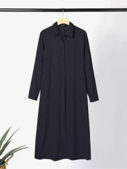 Women's Shirt Dress Casual Dress Cotton Linen Dress Maxi Long Dress Cotton Basic Classic Outdoor Daily Vacation Shirt Collar Button Split Long Sleeve Summer Spring Fall 2023 Loose Fit Wine Navy Blue -Cheap Plus Fit Dress Store qmzwzw1690882246034