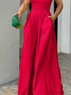 Women's Jumpsuit Ruffle Pocket Solid Color One Shoulder Streetwear Xmas Wedding Party Christmas Regular Fit Sleeveless Red S M L Summer 5 Women's Jumpsuit Ruffle Pocket Solid Color One Shoulder Streetwear Xmas Wedding Party Christmas Regular Fit Sleeveless Red S M L Summer -Cheap Plus Fit Dress Store qoaofl1679396956130