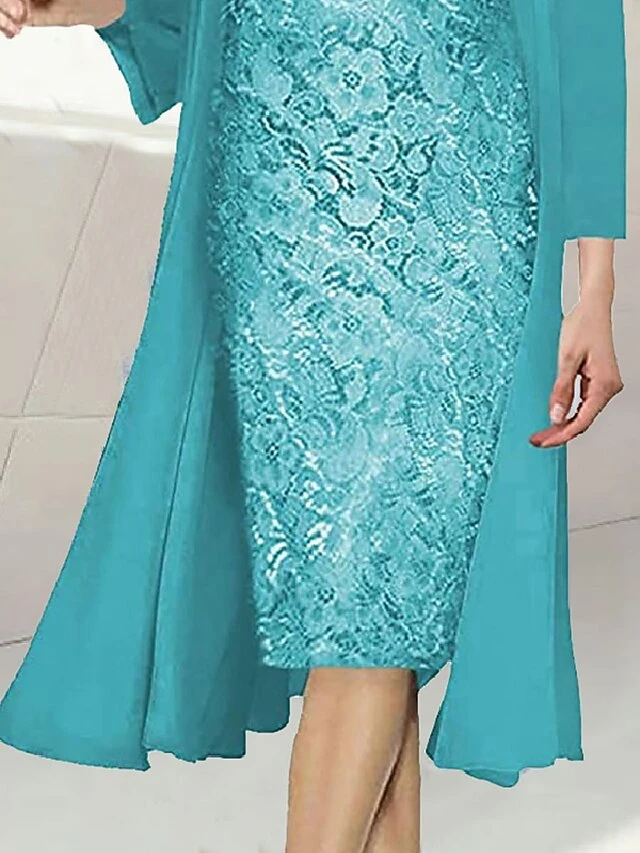 Women's Two Piece Dress Set Party Dress Lace Dress Formal Party Fashion Party Lace Midi Dress Crew Neck Long Sleeve Plain Regular Fit Green Fall Winter S M L XL 3 Women's Two Piece Dress Set Party Dress Lace Dress Formal Party Fashion Party Lace Midi Dress Crew Neck Long Sleeve Plain Regular Fit Green Fall Winter S M L XL - Image 3