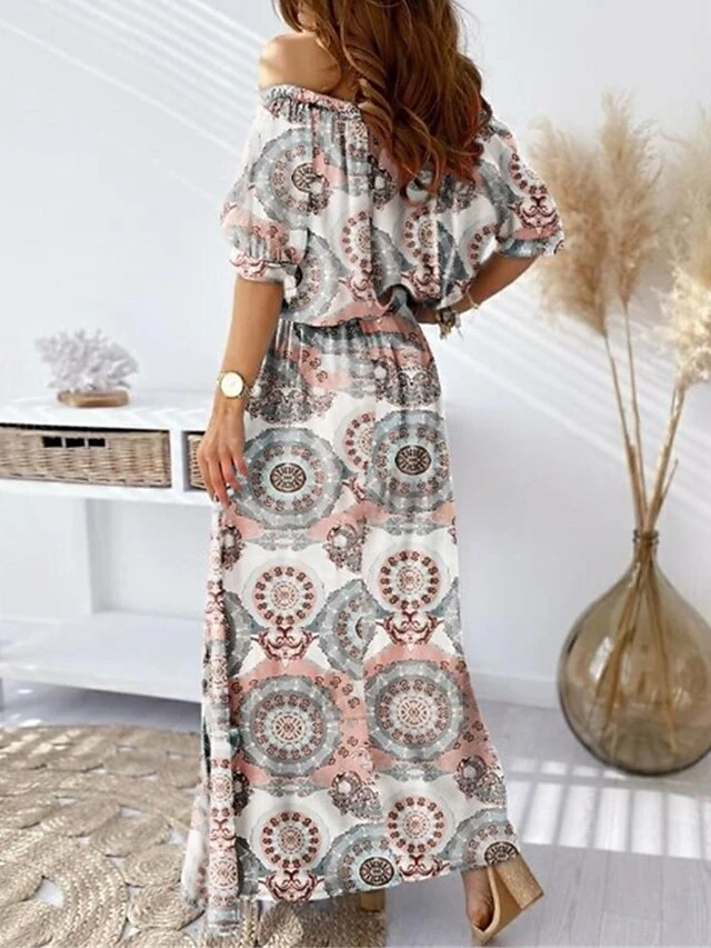 Women's Two Piece Dress Set Casual Dress Skirt Set Outdoor Daily Modern Casual Pocket Drawstring Long Dress Maxi Dress Off Shoulder Half Sleeve Floral Loose Fit Blue Gray Summer Spring S M L XL XXL 5 Women's Two Piece Dress Set Casual Dress Skirt Set Outdoor Daily Modern Casual Pocket Drawstring Long Dress Maxi Dress Off Shoulder Half Sleeve Floral Loose Fit Blue Gray Summer Spring S M L XL XXL - Image 5