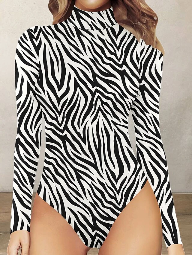 Women's Bodysuit Print Leopard Stand Collar Streetwear Street Daily Regular Fit Long Sleeve Picture Color 1 Picture Color 2 Picture Color 3 S M L Fall 6 Women's Bodysuit Print Leopard Stand Collar Streetwear Street Daily Regular Fit Long Sleeve Picture Color 1 Picture Color 2 Picture Color 3 S M L Fall - Image 6