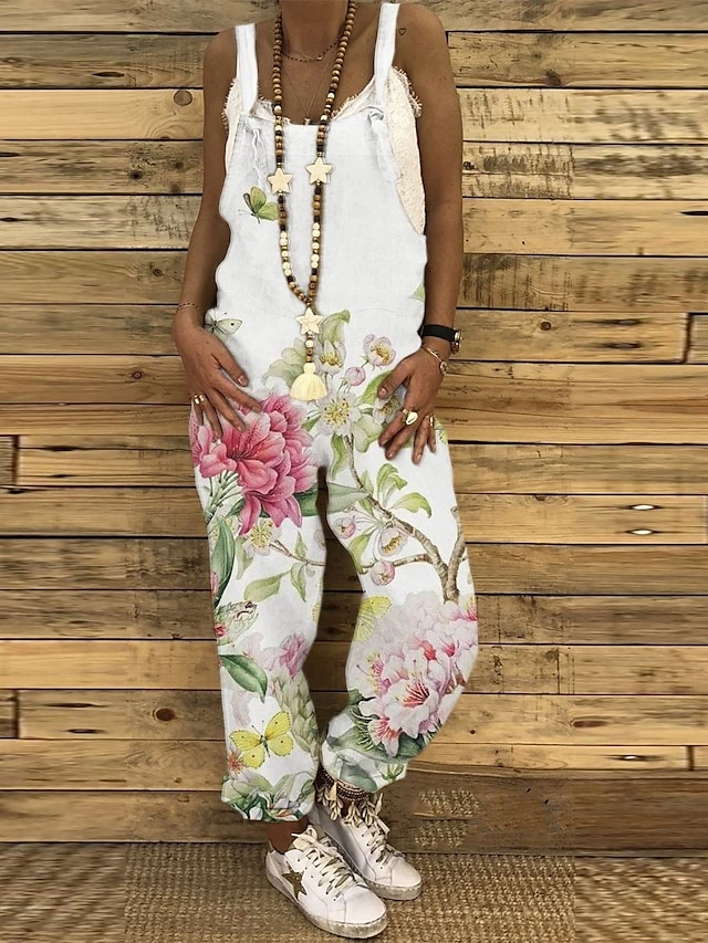 Women's Overall Print Floral U Neck Holiday Daily Vacation Straight Regular Fit Sleeveless Sleeveless Pink Blue Green S M L Summer 3 Women's Overall Print Floral U Neck Holiday Daily Vacation Straight Regular Fit Sleeveless Sleeveless Pink Blue Green S M L Summer - Image 3