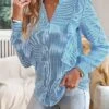 Women's Blouse Sky Blue Plain Ruffle Long Sleeve Party Work Casual Active Neutral Daily V Neck Form Fit Portrait Bell Sleeve Fall & Winter