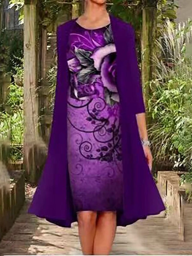 Women‘s Plus Size Curve Two Piece Dress Graphic Crew Neck Print Long Sleeve Winter Fall Elegant Casual Knee Length Dress Daily Holiday Dress 5 Women‘s Plus Size Curve Two Piece Dress Graphic Crew Neck Print Long Sleeve Winter Fall Elegant Casual Knee Length Dress Daily Holiday Dress - Image 5