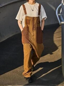 Women's Cord Overall Patchwork Button Corduroy Color Block Square Neck Streetwear Street Daily Regular Fit Sleeveless Orange S M L Fall