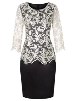 Women‘s Plus Size Curve Party Dress Floral Crew Neck Lace Long Sleeve Spring Fall Elegant Prom Dress Knee Length Dress Formal Party Dress -Cheap Plus Fit Dress Store qqjpsx1634359504349