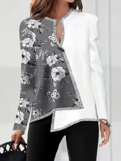 Women's Shirt Blouse Black Gold Green Floral Asymmetric Print Long Sleeve Casual Holiday Daily Basic V Neck Regular Fit Floral Fall & Winter -Cheap Plus Fit Dress Store qrhvtz1690278174131