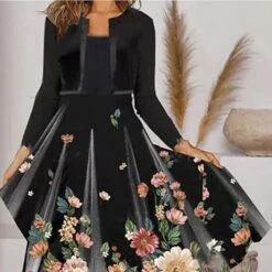 Women's Casual Dress Dress Set Two Piece Dress Midi Dress Black Long Sleeve Floral Print Spring Fall Winter Crew Neck Fashion Winter Dress Vacation Fall Dress Loose Fit 2023 S M L XL XXL 3XL -Cheap Plus Fit Dress Store qrkvxy1648896880705