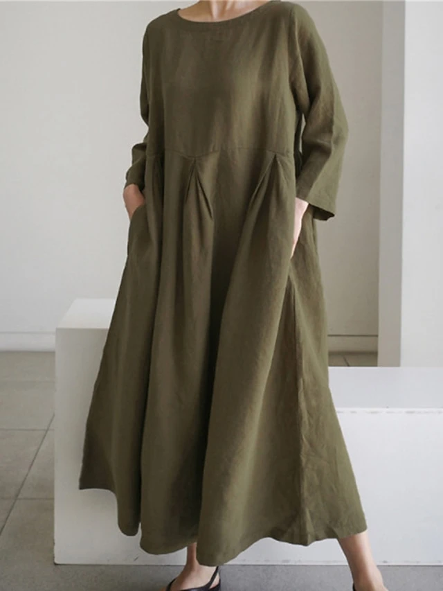 Women's Casual Dress Cotton Linen Dress Swing Dress Maxi Long Dress Linen / Cotton Blend Casual Daily Casual Outdoor Daily Vacation Crew Neck Pocket Long Sleeve Summer Spring Fall 2023 Loose Fit 6 Women's Casual Dress Cotton Linen Dress Swing Dress Maxi Long Dress Linen / Cotton Blend Casual Daily Casual Outdoor Daily Vacation Crew Neck Pocket Long Sleeve Summer Spring Fall 2023 Loose Fit - Image 6
