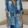 Women's Shirt Dress Casual Dress Shift Dress Mini Dress Outdoor Date Vacation Polyester Fashion Modern V Neck Button Pocket 3/4 Length Sleeve Summer Spring 2023 Regular Fit Blue Geometric Color Block