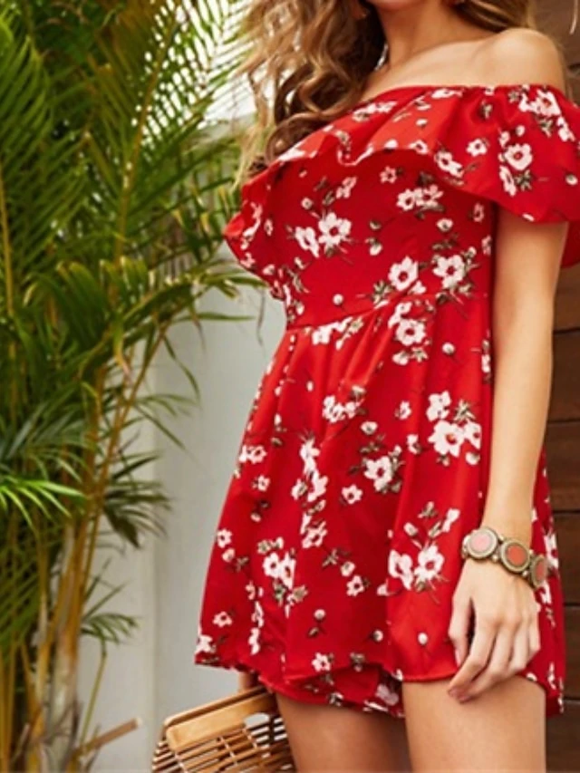 Women's Romper Backless Print Floral Off Shoulder Basic Street Holiday Regular Fit Short Sleeve Red S M L Spring 7 Women's Romper Backless Print Floral Off Shoulder Basic Street Holiday Regular Fit Short Sleeve Red S M L Spring - Image 7