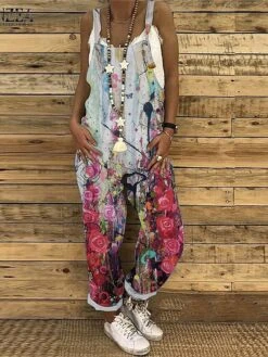 Women's Overall Floral Crew Neck Streetwear Home Dailywear Bootcut Loose Fit Spaghetti Strap Tank White Red Blue S M L Summer 15 Women's Overall Floral Crew Neck Streetwear Home Dailywear Bootcut Loose Fit Spaghetti Strap Tank White Red Blue S M L Summer -Cheap Plus Fit Dress Store qsuldt1683870955223