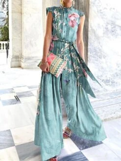 Women Party Jumpsuit Print Floral One Shoulder Ordinary Daily Wear Regular Fit Sleeveless Blue White Purple S M L Spring Fall(The Printing Position Is Not Fixed)